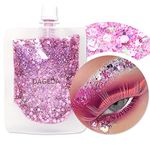 DAGEDA 40ml Body Glitter Gel, Face Glitters Body Gel Sequins Shimmer Liquid Eyeshadow, Chunky Glitter for Face Hair Body Nails, Holographic Cosmetic Laser Powder Festival Glitter Makeup (Pink)