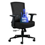 Big and Tall Office Chair 500lbs, Ergonomic Home Office Chair for Heavy People with 2D Adjustable Lumbar Support and High Back Heavy Duty Metal Base Mesh Chair