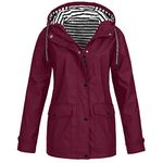 2024 Women Rain Coats and Jackets Clearance Ladies Striped Drawstring Zipper Hooded Coats Plus Size Softshell Windproof Trench Coat with Pocket Jackets Winter Outdoor Camping Hiking Waterproof Coats