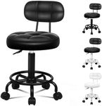 ALFORDSON Round Salon Stool PU Leather Upholstery with Backrest, Adjustable Drafting Rolling Stools in 52-67cm Height, Swivel Spa Chair with Footrest for Hair Barber Massage Table(Riley All Black)