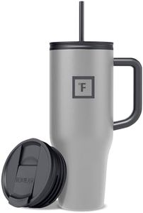 IRON FLASK Co-Pilot Insulated Mug w/Straw & Flip Cap Lids - Cup Holder Bottle for Hot, Cold Drink - Leak-Proof - Water, Coffee Portable Travel Mug - Graphite Slate, 40 Oz