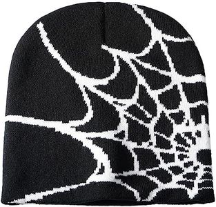 XYIYI Black Y2K Gothic Spider Pattern Knit Hat Women Slouchy Knitted Beanie Men Winter Warm Skull Cap