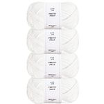 Pretty Jolly 4 Skeins Soft Baby Yarn 100% Cotton Yarn for Crochet Knitting 4 Ply Yarn Blanket Yarn for DIY Craft Fingering Weight Yarn Total Length 4×175ysd/4×50g-White