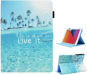 BYCeKe iPad Case 10.2 inch iPad 9th/8th/7th Generation 2021/2020/2019 Slim Leather iPad Air 3rd Generation Case Folding Smart Cover Stand with Auto Wake/Sleep Fit iPad Pro 10.5 inch Case, Blue Beach