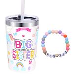 GOGOBAY Big Sister Gifts for Girls - 12 oz Big Sister Cup and Pink Sister Bracelet,Stainless Steel Mug Vacuum Insulated Tumbler with Leak Proof Lid and Straw,Gifts for Older Siblings of New Baby