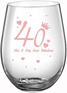40th Birthday Gift with Funny Sayings,Not A Day Over Fabulous, Rose Gold Birthday Wine Glass Gift Anniversary Glasses Men and Women Birthday Party Wedding Anniversary Decorations,17 Oz stemless (40)