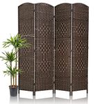 6FT Folding Room Divider 4-Panels Indoor Wall Divider Portable Wood Screen Wood Mesh Hand-Woven, Partition Room Dividers Design Room, Privacy Screen, Folding Portable Partition Screen, Brown