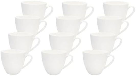 LISSEK Lot de 12 tasses à café avec anses en céramique de qualité supérieure, 200 ml, série blanche, tasses à café pour boissons chaudes, travail, bureau, anse blanche, plaisir du café