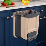 ANKEPEEC Folding Kitchen Bin, 10L Hanging Cupboard Trash Can Wall Mounted Kitchen Cabinet Door Under Sink Garbage Can Coffee