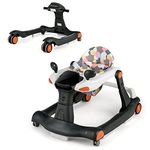 COSTWAY 2-in-1 Baby Walker, Foldable Push Along Walkers with Adjustable Height & Speed, Music, Lights, Padded Seat Cushion, Toddler First Steps Early Development Toy for Ages 6-18 Months