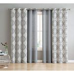 VCNY Home - Curtains, Light-Filtering 4-Piece Set with Grommet Top, 2 Solid & 2 Printed (Jackston Charcoal, 76" x 96")