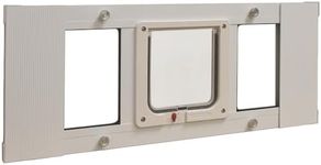 Ideal Pet Products Aluminum Sash Window Pet Door, Adjustable to Fit Window Widths from 27" to 32", Cat Flap 6-1/4” x 6-1/4” Flap Size