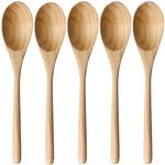 AOOSY Wooden Spoon, 5 Piece Janpanese Style Kitchen Utensil Long Handle Hemu Wood Soup Spoons Set for Eating Mixing Stirring Cooking with Box