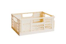 3 Sprouts Recycled Plastic Collapsible Crate - Stackable Folding Storage Bin for Home Organization, Eco-Friendly Milk Crate, Durable and Compact Crate for Adults & Kids - Medium - Cream