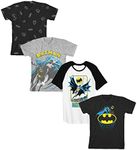 Batman Hero & Logo 4pk Crew Neck Short Sleeve Youth Boy's T-Shirts-Large Multicolored