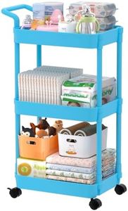 Volnamal 3-Tier Baby Diaper Caddy, Plastic Diaper Cart, Blue