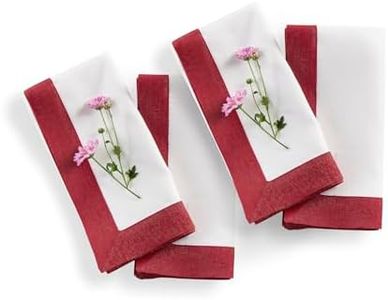 Solino Home Linen Napkins Set of 4 - White/Red Shimmer Border Decorative Napkins 20 x 20 Inch for 4th of July, Summer - Festive Edge, Handcrafted and Machine Washable