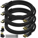 4K HDMI Cable 6 Feet (3 Pack), Ultra HD HDMI 2.0 Cable, Nylon Braided & Gold-Plated Connectors, 4K @ 60Hz, 2K,1080P, HDCP 2.2, ARC, Bulk HDMI Cables for Laptop, Monitors, HDTV, PS5, Xbox One & More