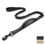 rabbitgoo Bungee Dog Leads for Medium Large Dogs, Anti Pull Tactical Lead Rope with 2 Padded Traffic Control Handles for Military Dog Training and Walking, Quick Lock Release, Black, 114-158cm