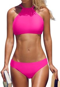 beautyin Womens Bikini Sets Halter Top Bathing Suits for Women High Neck Bikini Hot Pink