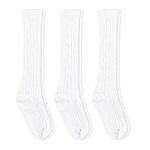 Jefferies Socks Girls' Classic Cable Knee High (Pack of 3), White, L