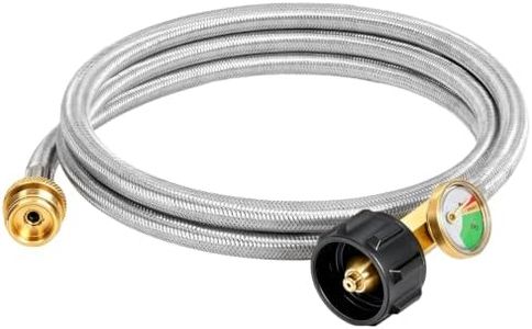 SHINESTAR 6FT Braided Propane Hose Adapter with Gauge, Fits for Coleman Camping Stove, Weber Q Grill, Blackstone Tabletop Griddle and More, Connects to 5-40lb Propane Tank