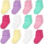 TRAMLE Baby Girls Socks 12 Pack Ruffle Ripple Edge Turn Cuff Ankle Socks Toddlers Infants (4-6 Age)