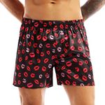 iEFiEL Men's Lip Print Summer Satin Boxer Shorts Loose Sports Short Pants Black M