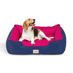 KIBBO Waterproof Pet Bed for Dogs and Cats | Lounger Dog Bed with Soft Polyfill Cotton, Raised Centric Design for Extra Comfort & an Anti Slip Base | Medium Size Breeds | (Navy Blue & Pink)