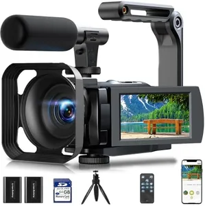 5K Video Camera Camcorder 56MP Wifi IR Night Vision Vlogging Camera, 16X Digital Zoom Touchscreen YouTubers Camera Recorder with Microphone, Lens Hood, Stabiliser, Remote Control, Tripod & 2 Batteries