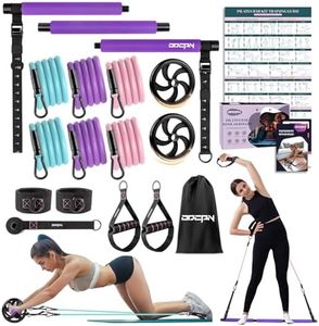 Pilates Bar Kit with Resistance Bands, Multifunctinal Exercise Bar with Ab Roller for Pilates/Abs/Weight Loss, Portable Home Gym Pilates bar kit for Full Body Training Women - Violet