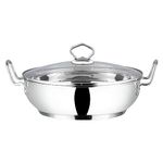 Vinod Induction Friendly Kadai Wok Frypan Stainless Steel for All Hobs with Glass Lid, 18cm, 1.5 LTR, by VINOD, Silver