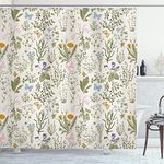 Ambesonne Floral Shower Curtain, Vintage Farmhouse Decor Garden Flowers Botanical Classic, 100% Polyester Cloth Fabric Set with Hooks for Bathroom Powder Room & Guestroom, 69" W x 70" L, Green Orange