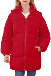 UNIFACO Girls Winter Coats Red Heavyweight Coats Fleece Hooded Puffer Jackets Long Length Down-like Cotton Outwear 11-12Y