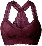 YIANNA Women Red Floral Lace Bralette Padded Breathable Sexy Racerback Lace Bra Bustier Crop Top Wirefree,YA8332-Red-L
