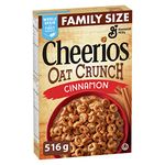 CHEERIOS - FAMILY SIZE PACK - Cinnamon Oat Crunch Cereal Box, No Artificial Colours, No Artificial Flavours, Whole Grain is the First Ingredient, 516 Grams Package of Cereal