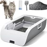 Vealind Self Cleaning Cat Litter Tray Automatic Cat Litter Box with Rechargeable Battery and Deodorizer, Button Control Self Cleaning Cat Litter Box