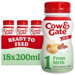 Cow & Gate 1 First Infant Baby Milk Ready to Use Liquid Formula, from Birth, 200 ml, (Pack of 18)