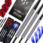 Harrows Caliber 90% Tungsten Steel Tip Darts Set I 21g to 30g All Weights Available I Huge 16pcs Bundle with Spare Shafts, Prime Flights & Travel Case (Silver, 26 Grams)