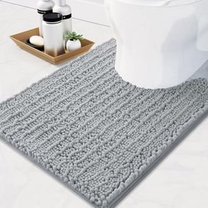 Arotive Luxury Chenille Toilet Rugs U-Shaped, Extra Soft Thick Absorbent Toilet Mat, Non-Slip Shaggy Plush Contour Bathroom Rugs, Machine Wash Dry Bath Rug Mat for Toilet Base 20" x 24", Light Grey