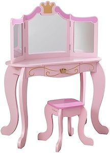 KidKraft Toeletta Principessa con Specchio e Sgabello in Legno per Bambini, Tavolo Toilette da Trucco con Cassetto, Postazione Trucco, Mobili per Cameretta per Bambini, 76123