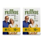 Friends Easy Adult Diapers Tape Style - 20 Count (Medium) with odour lock and Anti-Bacterial Absorbent Core- Waist Size 28-44 Inch ; 71.12-111.76 Cm