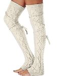 Springcmy Womens Girls Winter Cable Knit Over Knee Socks Thigh High Long Boot Socks Stocking Leg Warmer (G-Khaki, One Size)