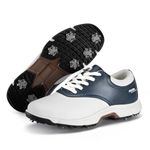 FitVille Mens Golf Shoes Extra Wide Fit with Spikes Professional Spiked Golf Shoes for Men V1 White/Midnight Blue 9 UK Medium