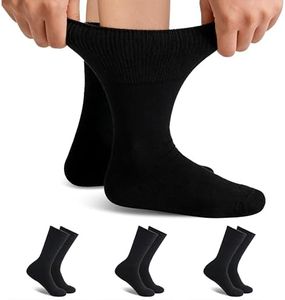 Forcool Diabetic Merino Wool Non Binding Loose Top Soft Padded Cushioned Sole Seamless Toe Wide Mid Calf Crew Diabetes Dress Socks for Women Mens, Medium 3 Pairs Black