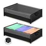 2 Pack Under Bed Storage With Wheels Underbed Storage Bins Containers Metal with Dust Lid Tool-free Rolling Underbed Shoes Storage Drawers Organizer with Handles for Clothes, Books, Toys