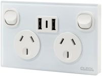 Contech CLSOL, SAA Power Points, Light Switch, Glass Panel (White 2 Powerpoints+USB)