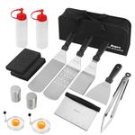 Anpro Griddle Accessories Set Tools, 15 PCS Flat Top Grill Accessories with Spatulas & Scraper, Griddle Kit Utensils Set for Outdoor Hibachi, Teppanyaki and Camping