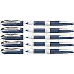 Schneider One Change Rollerball Pen, Refillable, 0.6 mm Ultra-Smooth Tip, Blue/White Barrel, Black Ink, Box of 5 Pens (183701)
