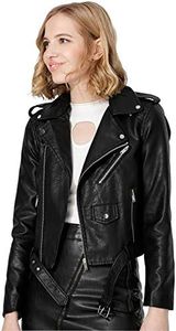 Jhichic Women's Faux Leather Textured Short Moto Jacket Zip-up Slim PU Biker Coat with Pockets (Black, XL)